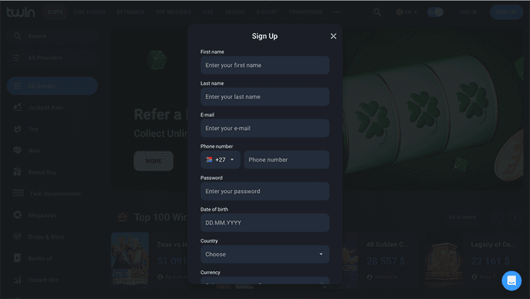 twin casino signup