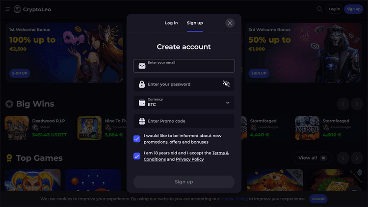 CryptoLeo createaccount