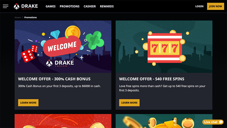 drake casino welcome