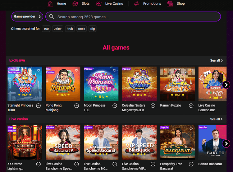 InterCasino Games Selection
