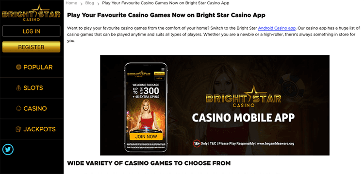 Bright Star Casino on Mobile