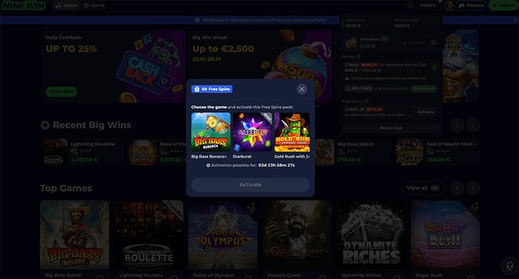 freespins ninewin