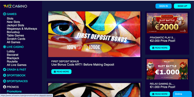 art casino bonus