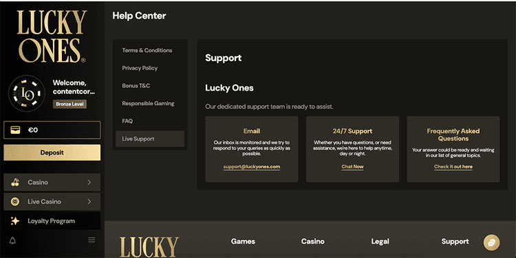 Lucky Ones Customer Support