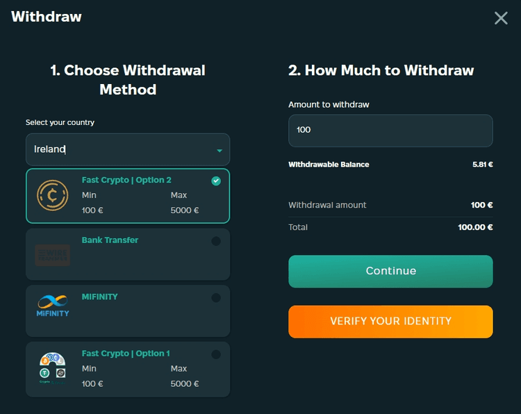 winsroyal withdrawal