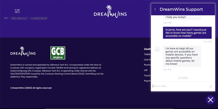 DreamWins Casino Customer Support