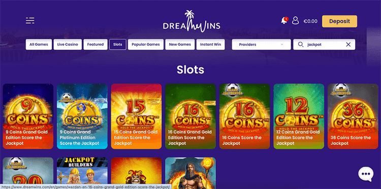 DreamWins Casino Jackpot Games