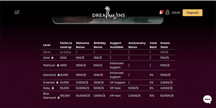 DreamWins Casino VIP Program