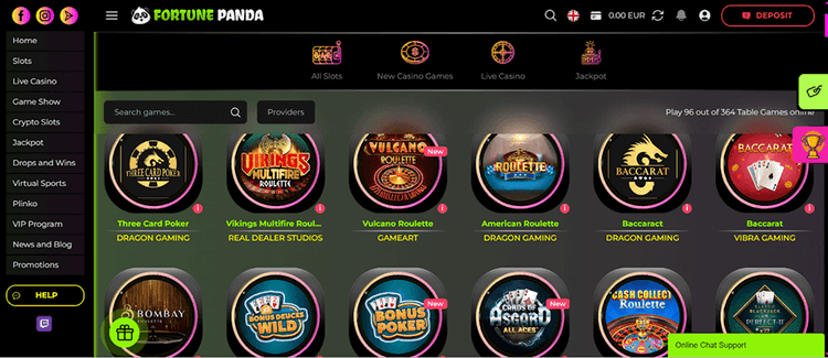 Fortune Panda Casino Table Games