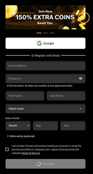 Jackpota Casino registration