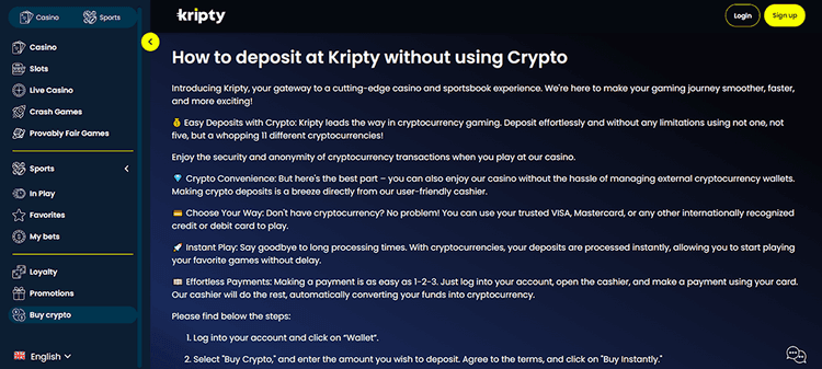 Kripty Casino Deposit Methods