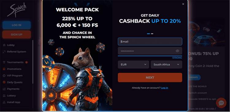 Spinch Casino Register