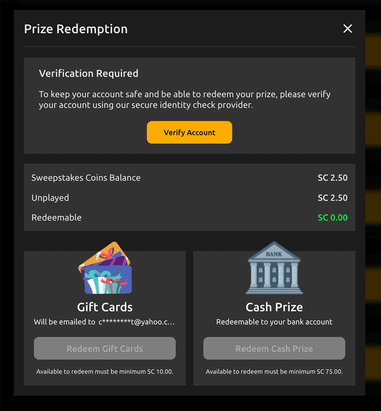 prize redemption