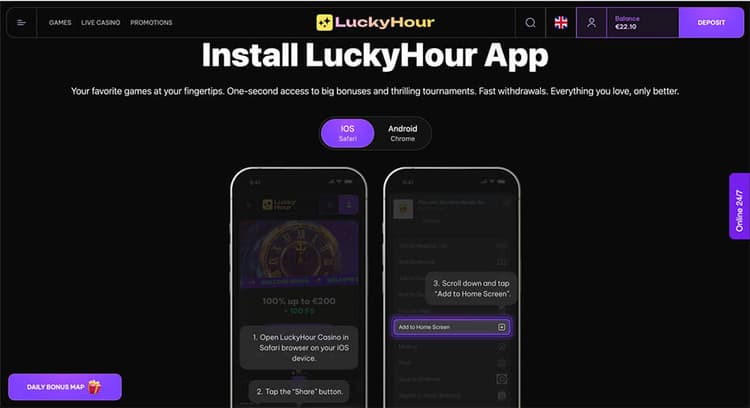LuckyHour Casino on Mobile