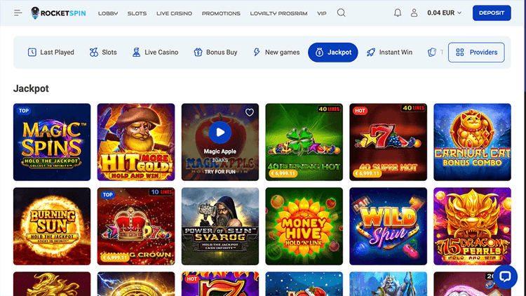 RocketSpin Casino jackpot