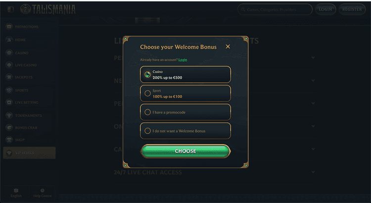 Talismania Create a player account