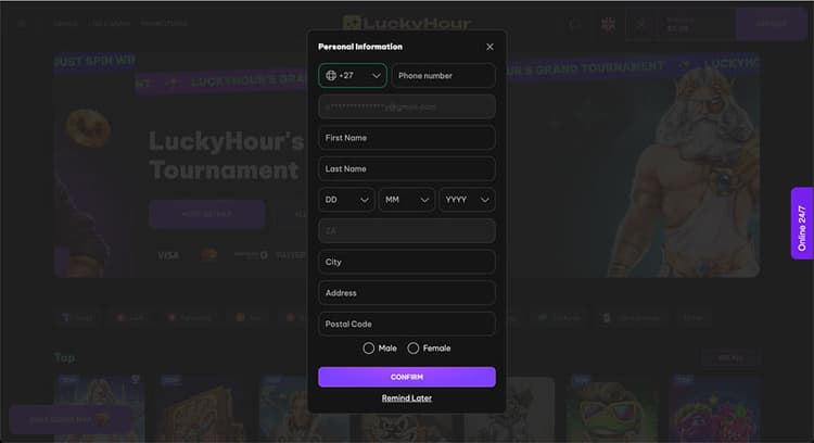 luckyhour Add personal information