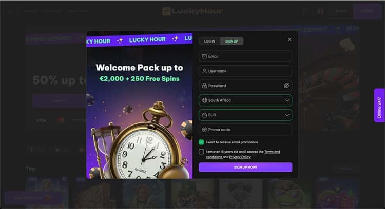 luckyhour Create a player account