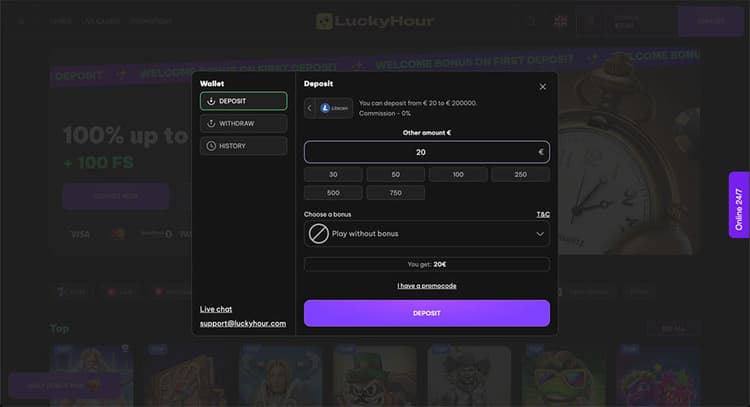 luckyhour Make a deposit