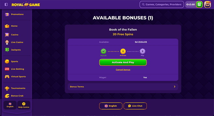 royal casino bonuses