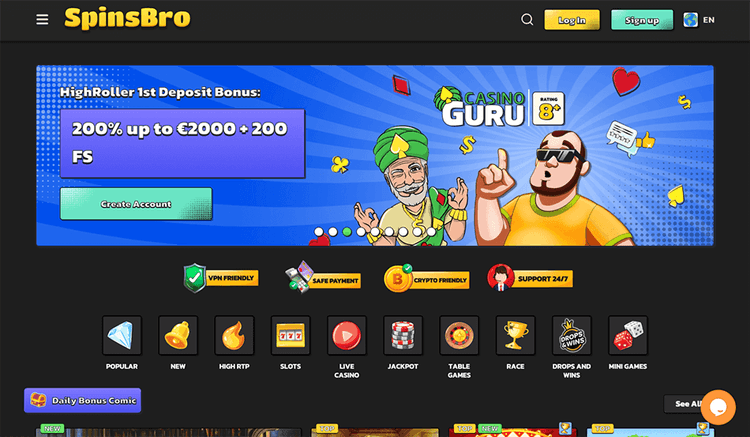 spinsbro Create a player account