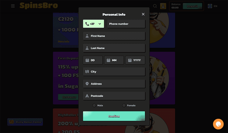 spinsbro Fill in your details