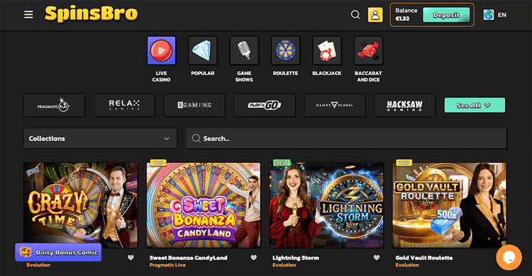 spinsbro Live Casino Overview