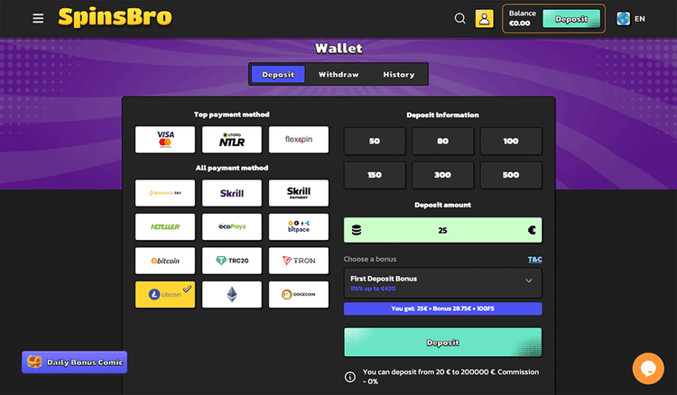 spinsbro Make your first deposit
