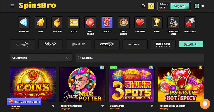 spinsbros Popular Jackpot Games