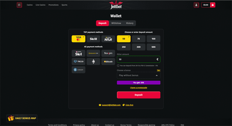JettBet Casino deposit