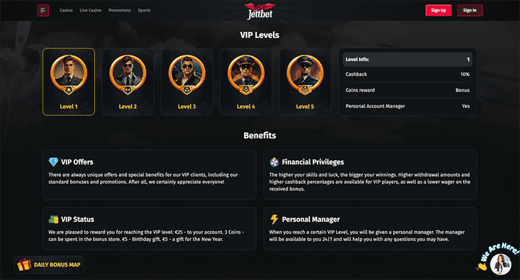 JettBet Casino vip level