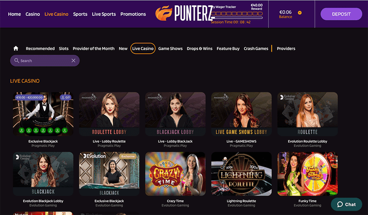 Punterz Casino live casino