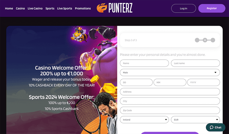 Punterz Casino welcome step