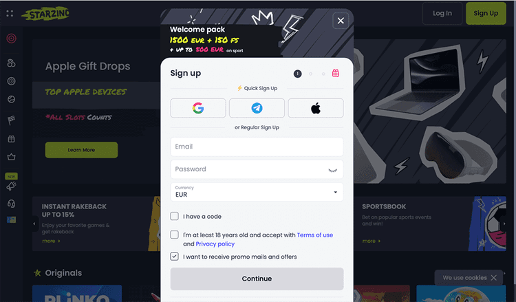 starzino casino apple gift