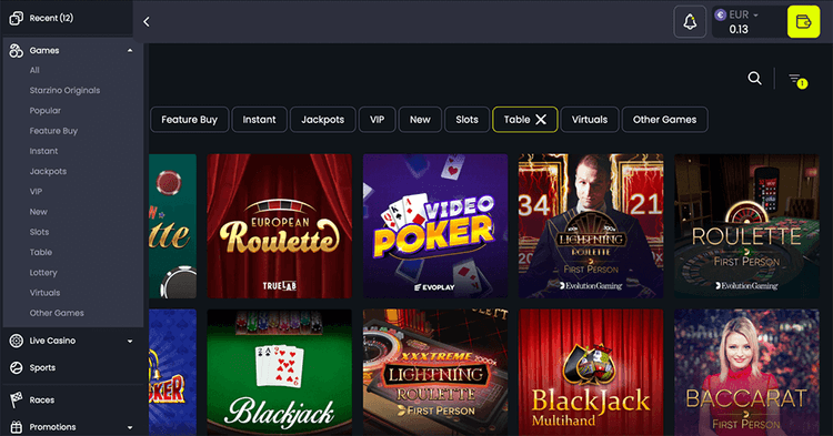 starzino casino table game