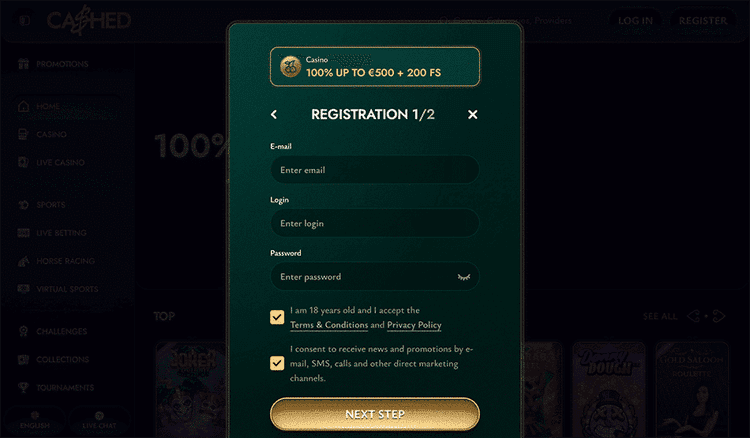 Cashed Casino registration