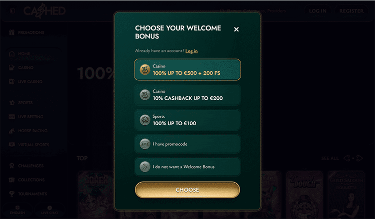 Cashed Casino welcome bonus