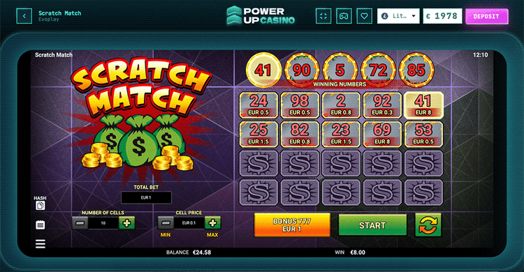 PowerUp Casino scratch match