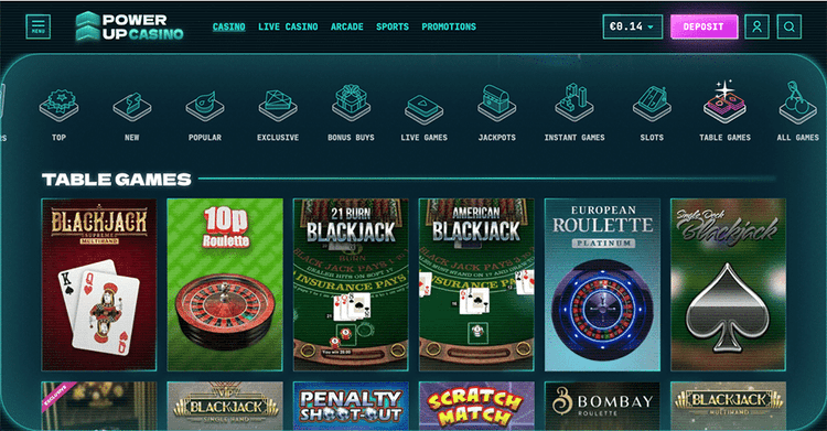PowerUp Casino table games