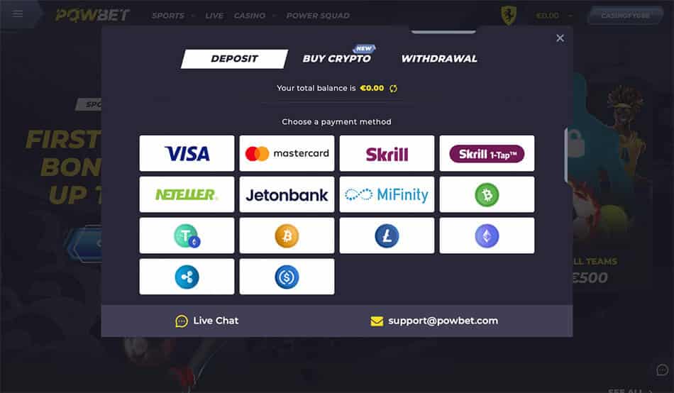 powbet casino deposit