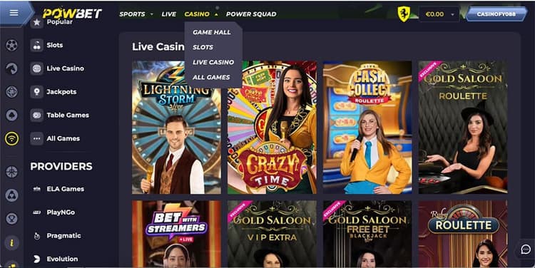 powbet casino game hall