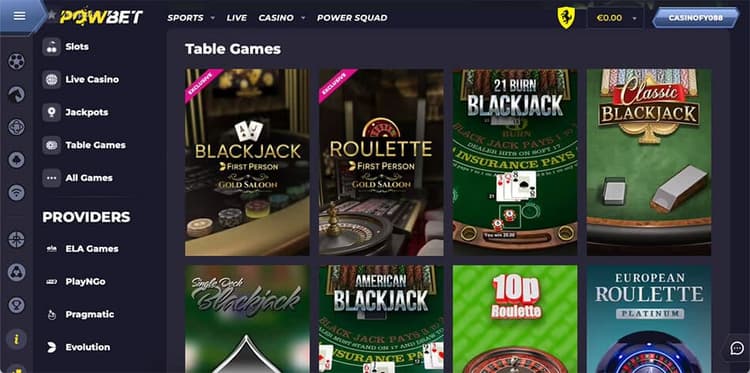 powbet casino table game