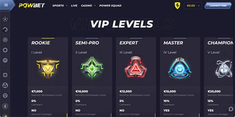 powbet casino vip level