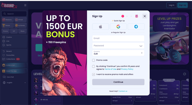 Booms bet signup