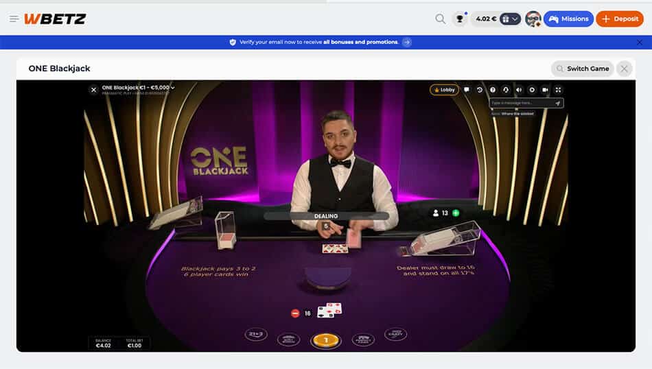 Wbetz Casino blackjack