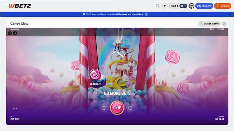 Wbetz Casino candy claw