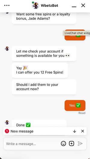 Wbetz Casino chatsupport