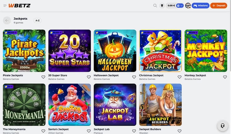 Wbetz Casino jackpots