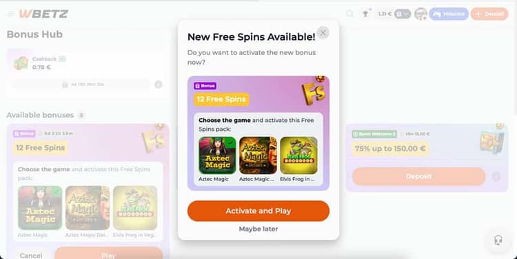 Wbetz Casino new free spin