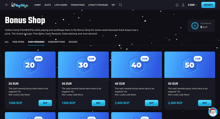 PlayMojo bonus shop